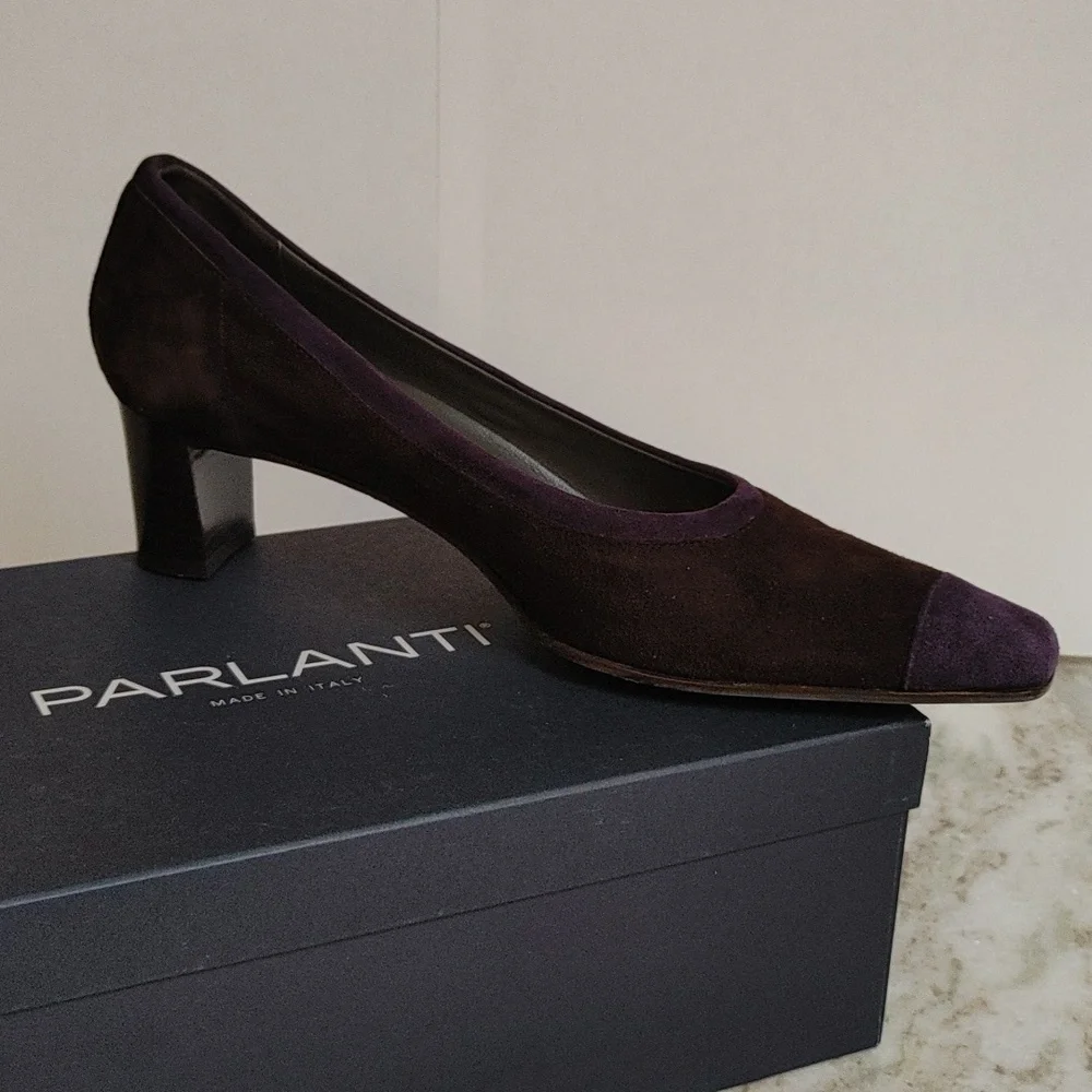 Parlanti Brown and Purple Suede Square Toe Heels Size 40